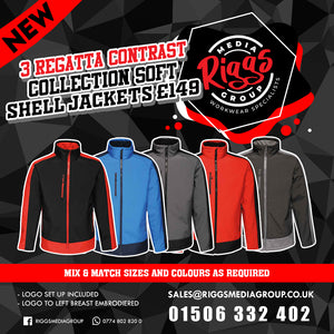 3 REGATTA CONTRAST SOFT SHELL JACKETS £149